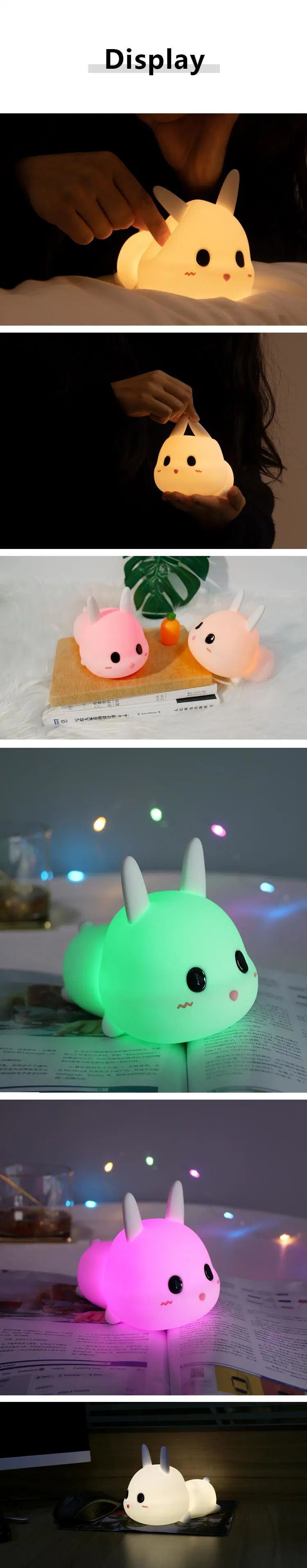 Cute Rabbit Remote Control 7 Color LED Soft Silicone Lamp for Kids
