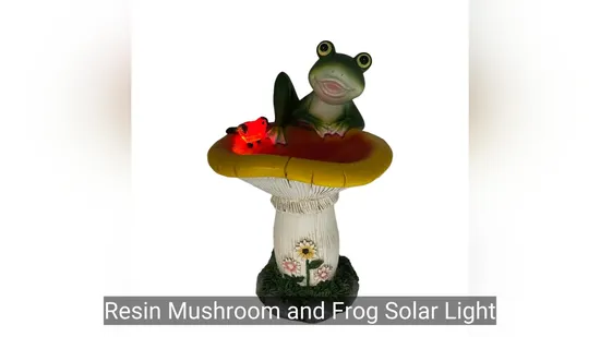 Resin Mushroom and Frog Solar Light with Bird Feeder