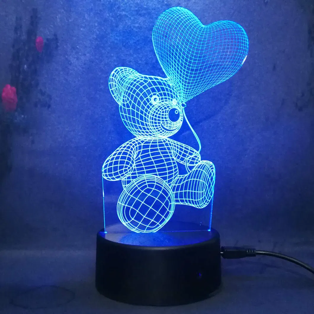 Love, Teddy Bear, 3D Nightlight Lamp, Love Shape, Romantic Glow, LED Night Lamp, Night Light, Touch Sensor Light