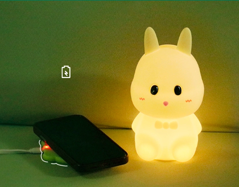 Creative Bedroom LED Small Payellowrol Night Light Bunny Lamp for Black Eco-Friendly Color Box Silicone Rabbit 40 60 Null DC 6V