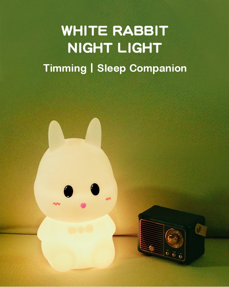 Creative Bedroom LED Small Payellowrol Night Light Bunny Lamp for Black Eco-Friendly Color Box Silicone Rabbit 40 60 Null DC 6V