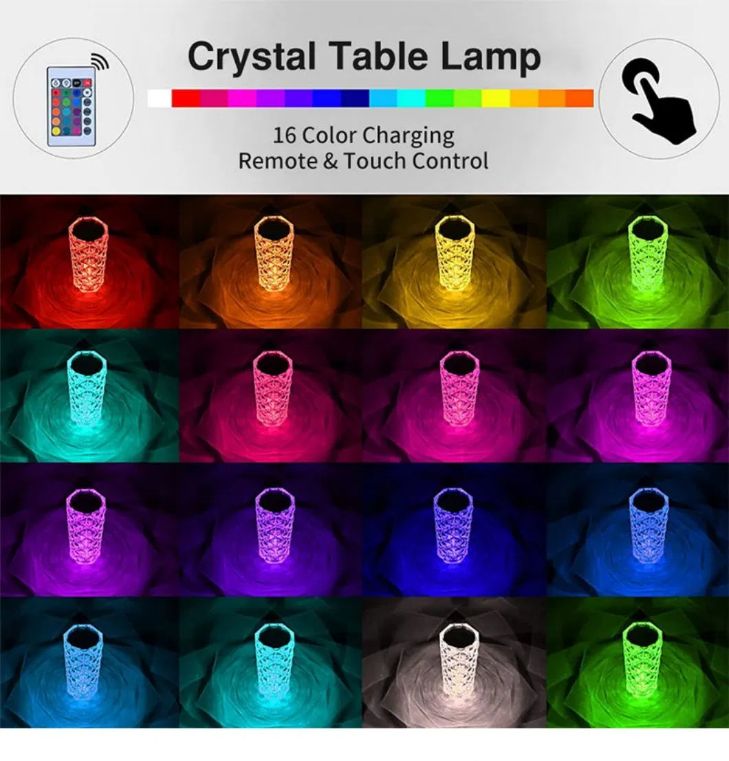 Helius 16 Color Changing RGB Touch Rechargeable LED Crystal Night Table Lamp