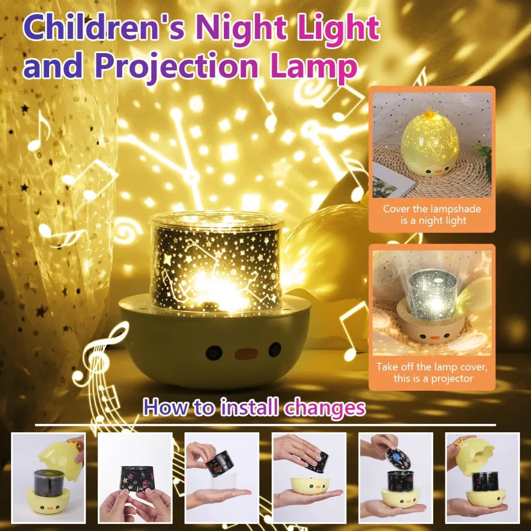 360 Rotating Rainbow Star Projector Night Light with Crown Duck