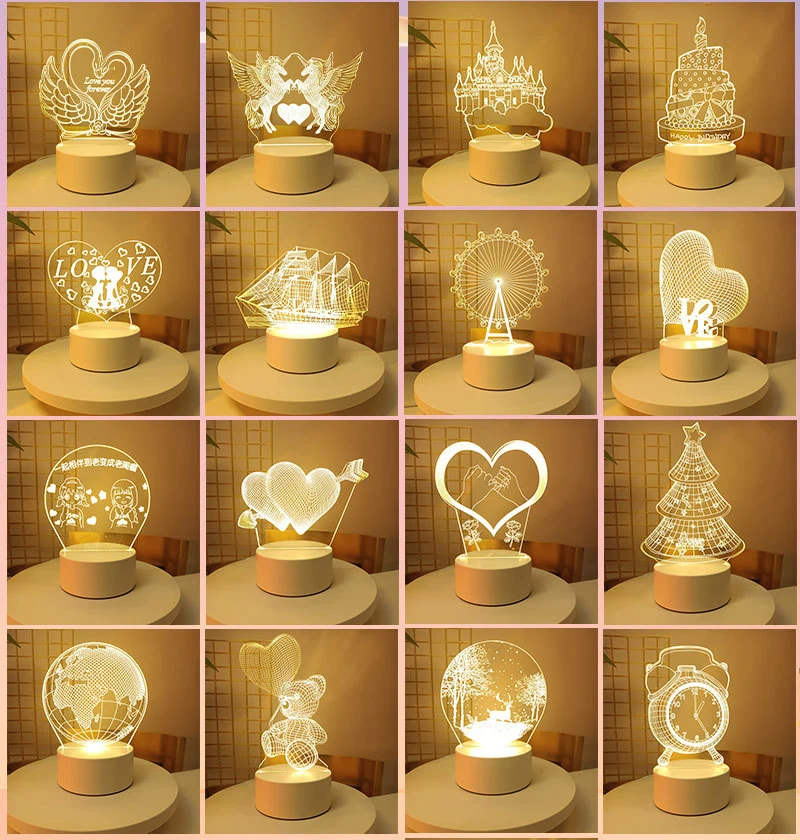 Novelty Gift 3D Cartoon Mini Table Lamp Bedroom Bedside Lamp Acrylic Gift Lamp