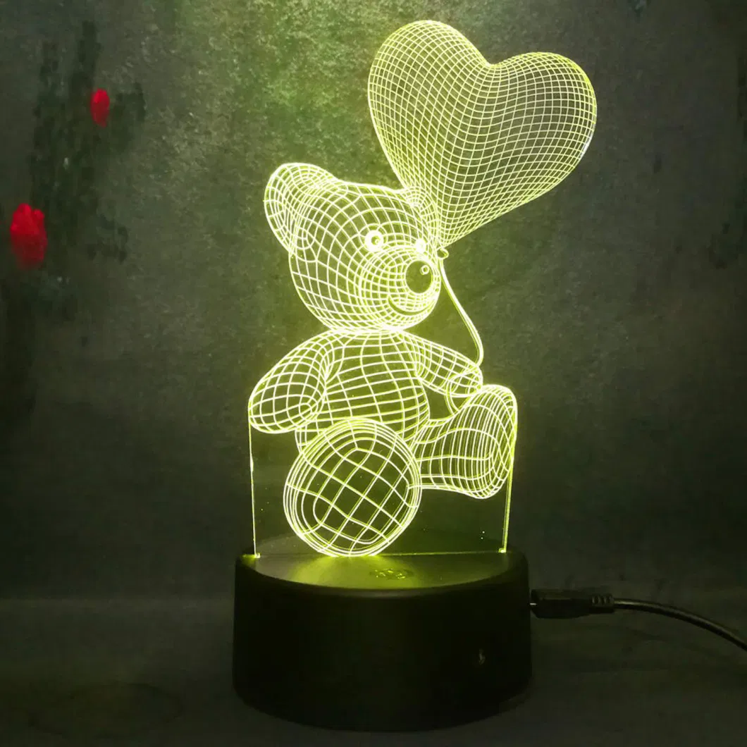Love, Teddy Bear, 3D Nightlight Lamp, Love Shape, Romantic Glow, LED Night Lamp, Night Light, Touch Sensor Light