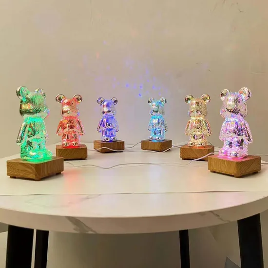 3D Glass Fireworks Bear Night Light Living Room Bedroom Decoration RGB Atmosphere Lamp Desktop Decoration Cool Ornaments 