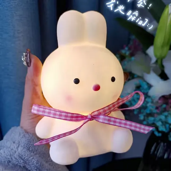 Cute Mini Adorable Custom One Piece Snow Night Lights Hugable Bunny Rabbit Bed Desk Beside Lamp 