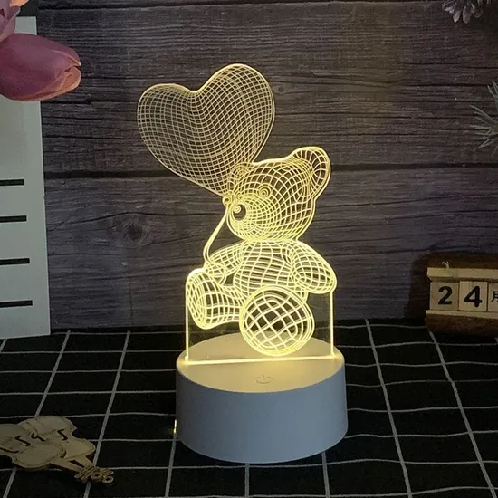 Customized Pattern Bear Lover Cute Anniversary 3D Illusion Lamp Night Light Festival Holiday Gift Table Lamp 