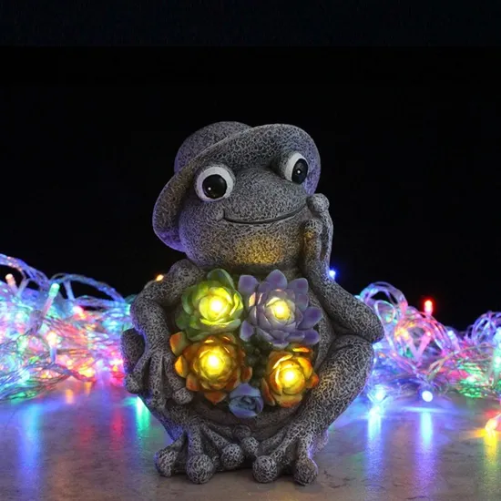 Solar Lights Suitable Resin Garden Statues Succulent Frogs Ci20047 