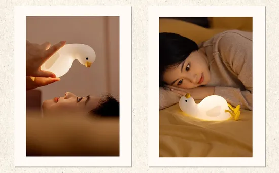 Cute Cartoon Dimmable Beside Lamp Christmas Silicone Lie Flat Duck Lamp 