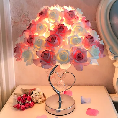 Romantic Table Lamp Rose Flower LED Night Light Bedside Desk Light for Home Wedding Party Decor Gift