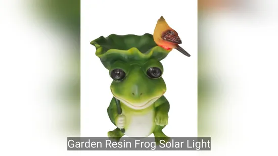 Polyresin Lotus Leaf Frog Solar Lights Garden Sculpture Decoration 