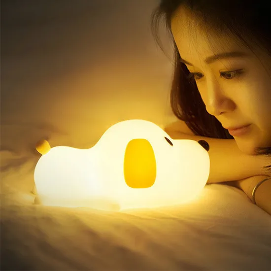Rechargeable Silicone LED Papa Puppy Night Lamp Baby Light Table with USB Charging Port 