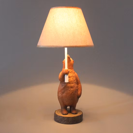 Creative Brown Bear Polyresin Fancy Bedroom Table Desk Lamp